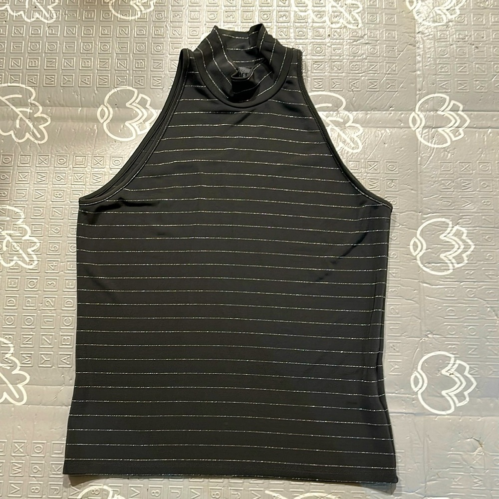 VERSACE COUTURE dark gray turtleneck halter neck top wit shimmery stripes size L